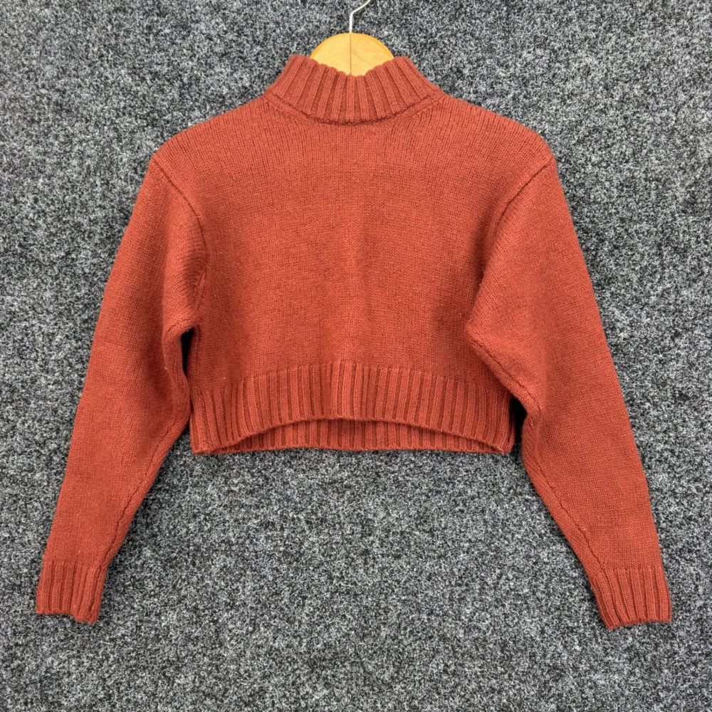 Wilfred Free Aritzia Rust Orange Merino Wool Cropped Mock Neck Sweater XXS 65627